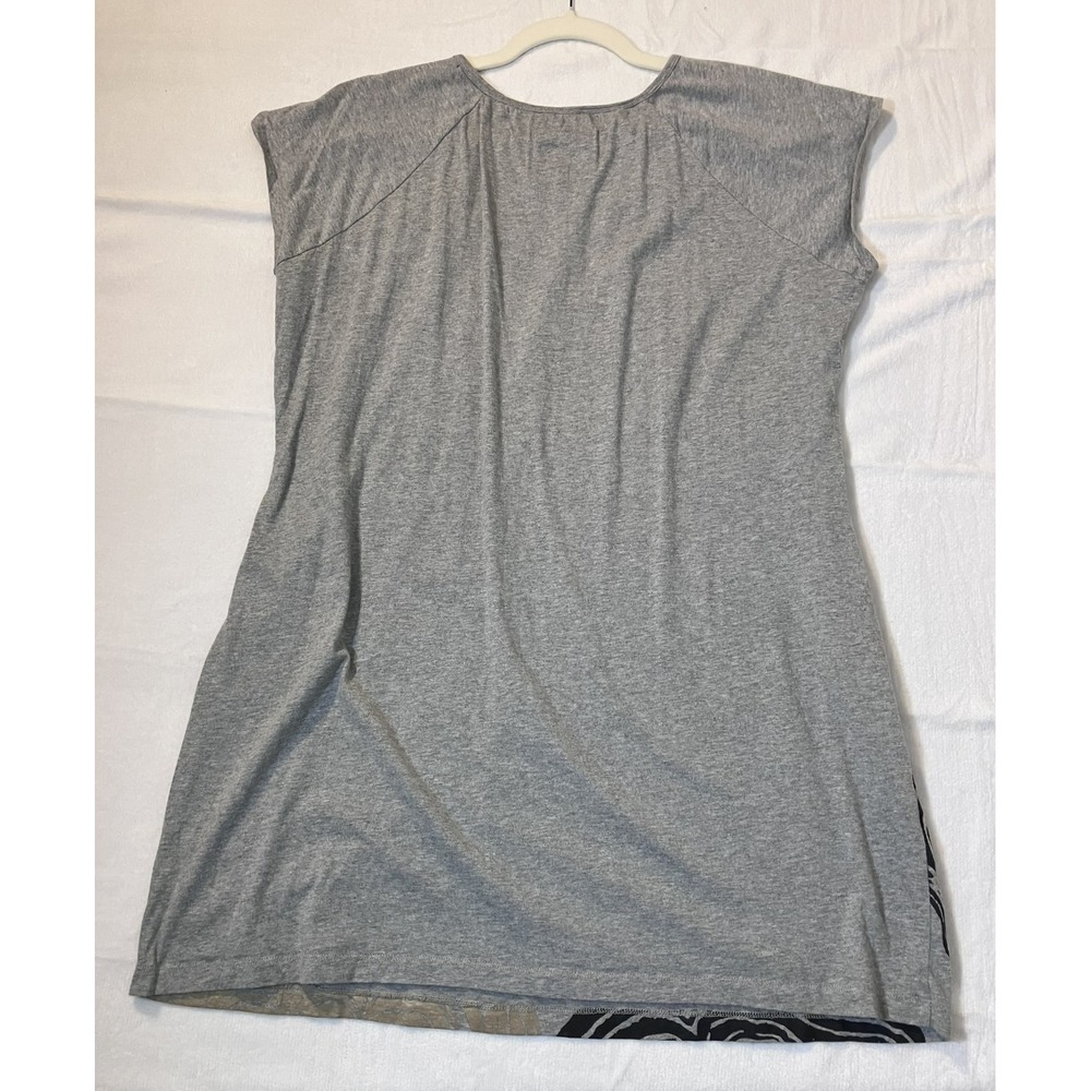 Tonlé Women Large Gray Upcycled Tunic Dress Abstract Tree Ring Print Sustainable - Picture 2 of 9